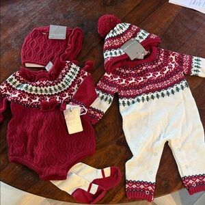 Tahari Festive Red and White Baby Knit Set, thick and very warm.